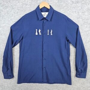 Bruta Men's Blue Embroidered Button‎ Up Shirt Size S Roman Sculptures Statues